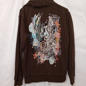 VTG Billabong Distressed Graphic Zip Up Hoodie Grunge Y2K Mens Sz M